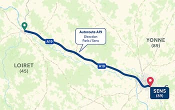 Itinéraire Loiret vers Sens via A19
